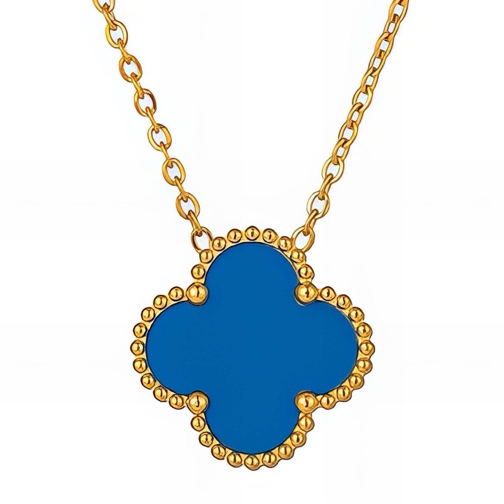Elegant Gold and Blue Clover Pendant Necklace